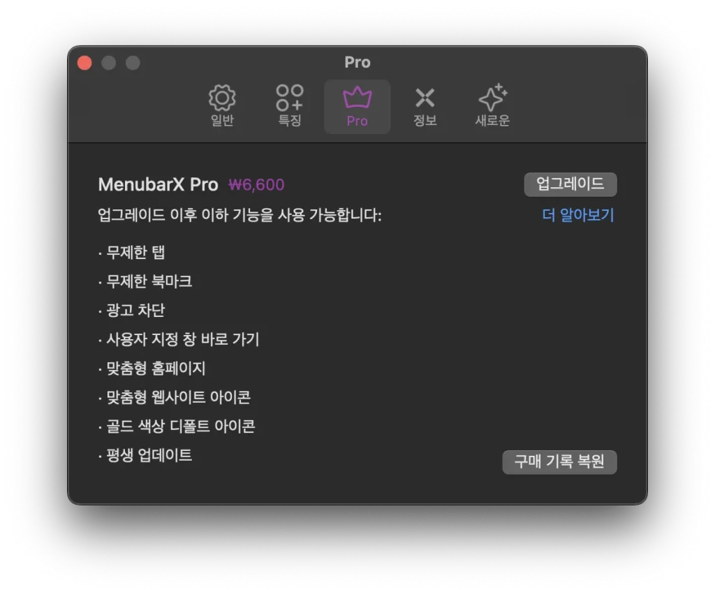 메뉴 바 엑스(MenubarX)_설정 프로 기능